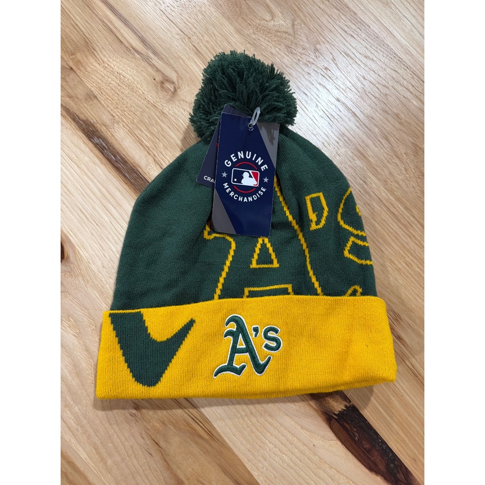 Fanatics Oakland Athletics MLB Green Gold Block Party Cuffed Pom Beanie Hat NWT